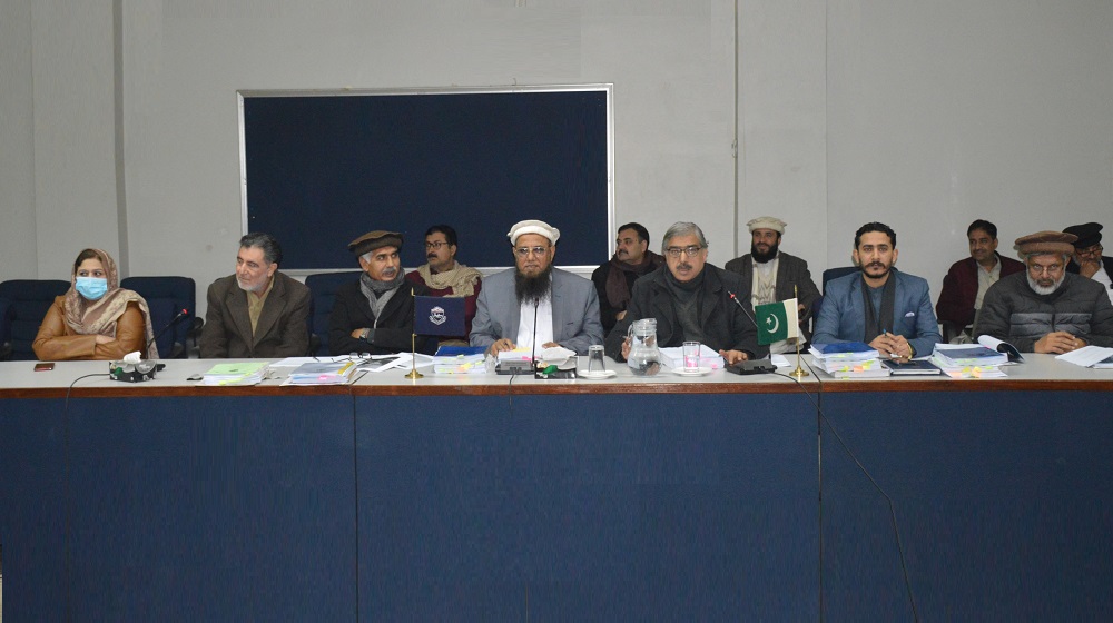 Vice Chancellor Prof.Dr. Muhammad Saleem is presiding over the meeting of the Academic Council at SSAQ Hall, University of Peshawar.